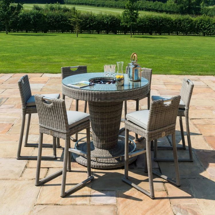 MZ Oxford 6 Seater Round Rattan Bar Set with Ice Bucket
