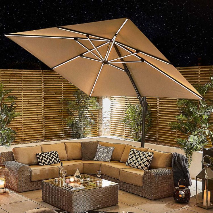 Pallas Grey Frame LED Cantilever Parasol - 3m Square