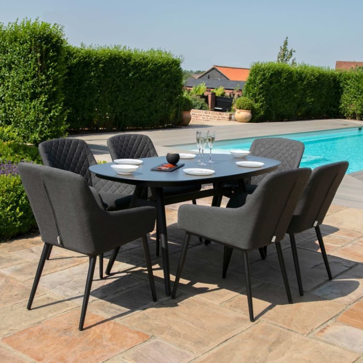 MZ Zest 6 Seater Outdoor Fabric Oval Dining Set - Charcoal