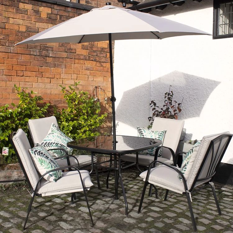 RC Amalfi 6 Seater Metal Dining Set With Parasol - Grey