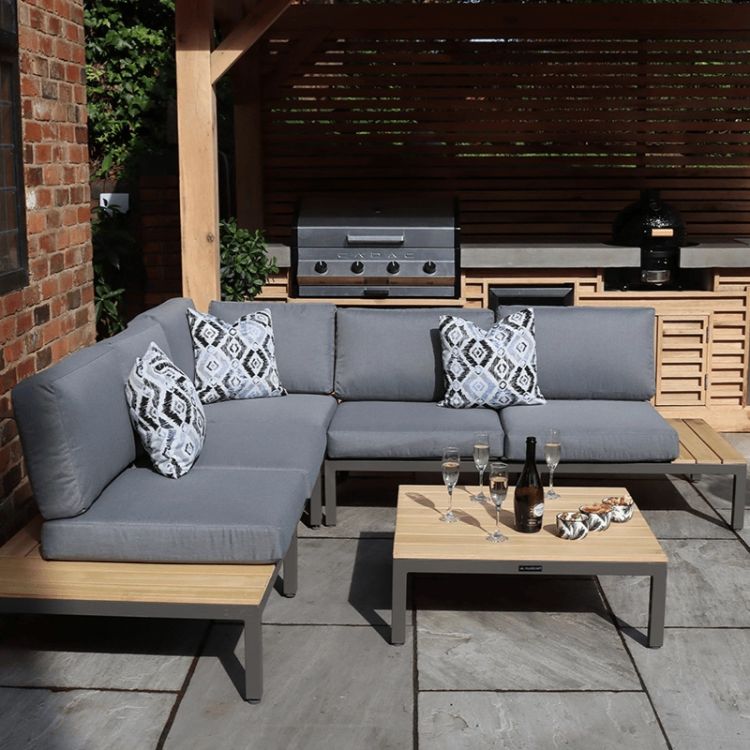 RC Aspen 4 Seater Aluminium And Wood Modular Corner Lounging Sofa Set