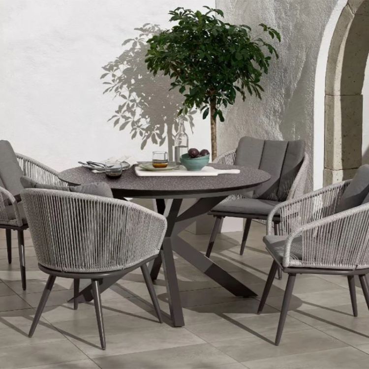 RC Aspen 4 Seater Aluminium Round Dining Set With Rope Weave Chairs