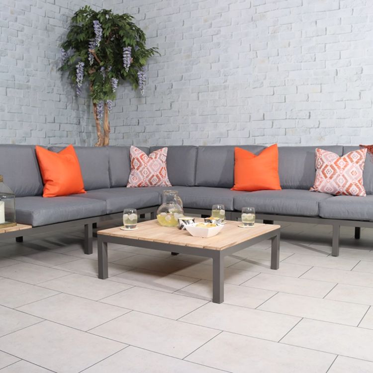 RC Aspen 6 Seater Aluminium And Wood Modular Corner Lounging Sofa Set