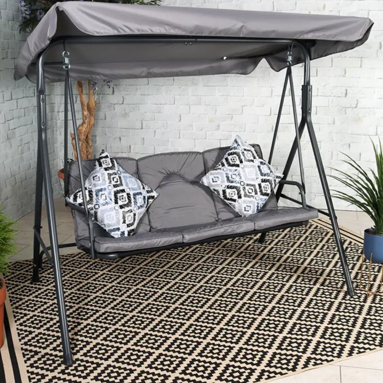 RC Cairo 3 Seater Metal Swing - Grey 