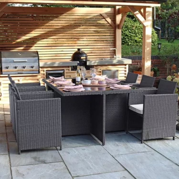 RC Nevada 6 Seater Rattan Rectangular Cube Set - Grey