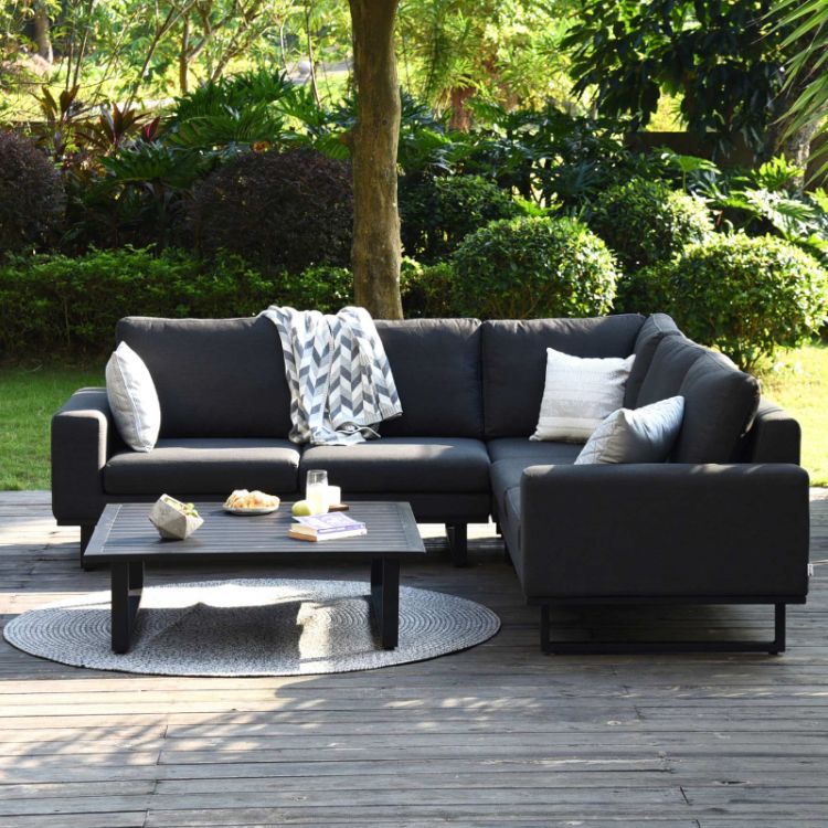Verona 4 Seater Outdoor Fabric Corner Sofa Group - Charcoal Black
